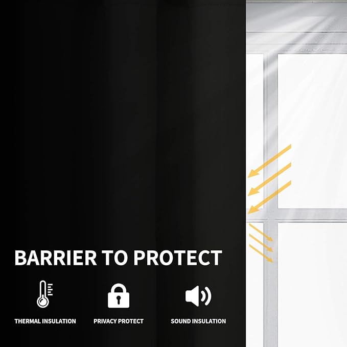 Easy-Going Blackout Curtains for Bedroom, Solid Thermal Insulated Grommet and Noise Reduction Window Drapes, Room Darkening Curtains for Living Room, 2 Panels (52x84 in,Black)