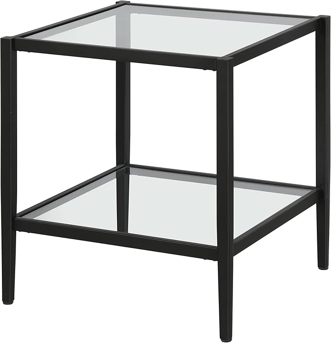 Henn&Hart 20" Wide Square Side Table with Glass Shelf in Blackened Bronze, Table for Living Room, Bedroom