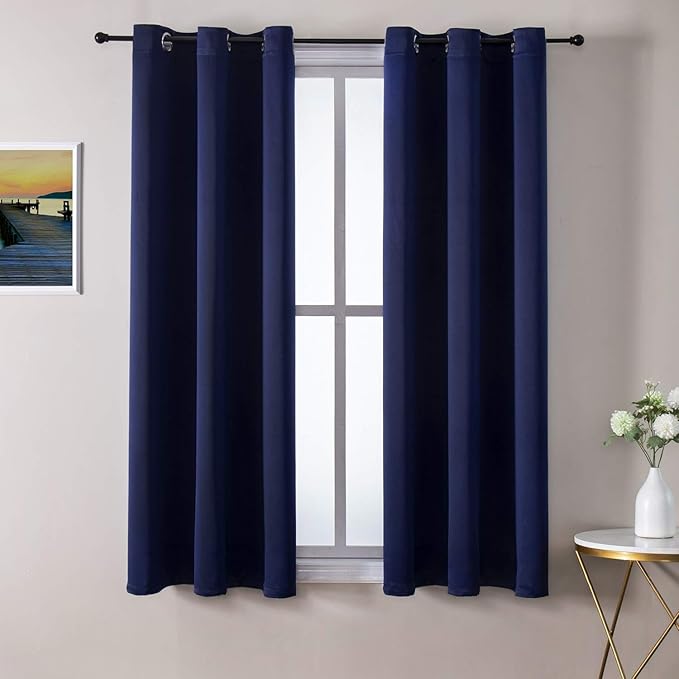 ChrisDowa Grommet Blackout Curtains for Bedroom and Living Room - 2 Panels Set Thermal Insulated Room Darkening Curtains (Navy Blue, 42W x 63L)