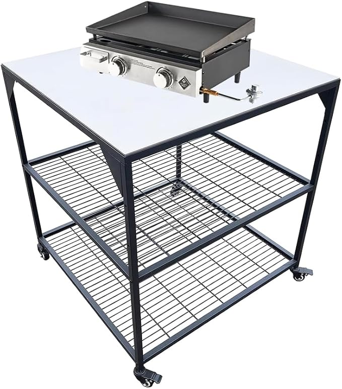 Stainless Steel 3-Tier Mobile Cart for Outdoor Grills & Pizza Ovens