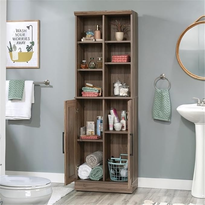 Sauder HomePlus Multi-Room Storage Cabinet with Adjustable Shelves and Door Positioning, Kitchen Laundry Bathroom Pantry Storage Cabinet, in Salt Oak Finish