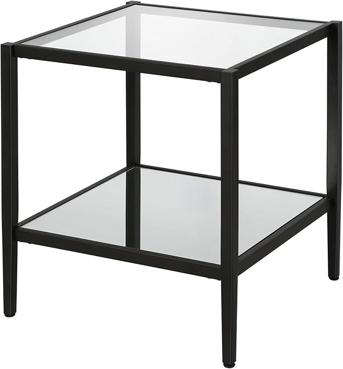 Henn&Hart 20" Wide Square Side Table with Mirror Shelf in Blackened Bronze, Table for Living Room, Bedroom