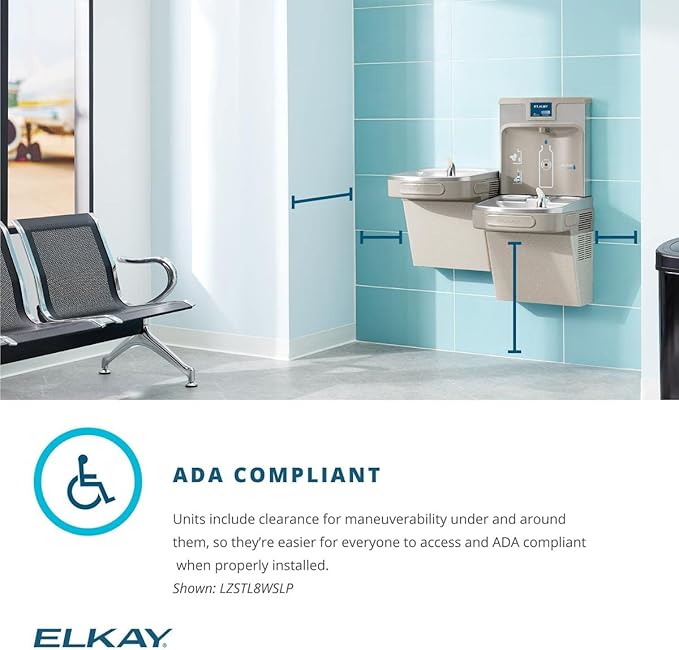 Elkay LZS8WS ezH2O Wall Mounted Drinking Fountain with Hands Free Bottle Filling Station and Water Cooler - Stainless Steel