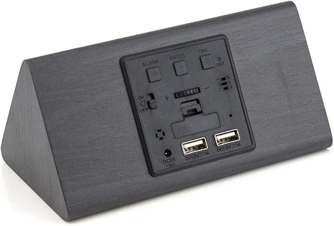 OCT17 Wooden Alarm Clock, Smart LED Digital Clock for Bedroom/desks, Upgraded with Time Temperature, Adjustable Brightness and Voice Control, Humidity Displaying - Black