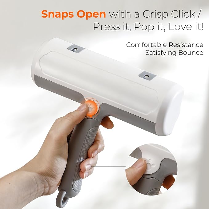 Pet Fur Remover - Pet Hair Roller Reusable for Cats and Dogs, One-Button Pop-Open, Static Cling Technology, Self-Cleaning Design