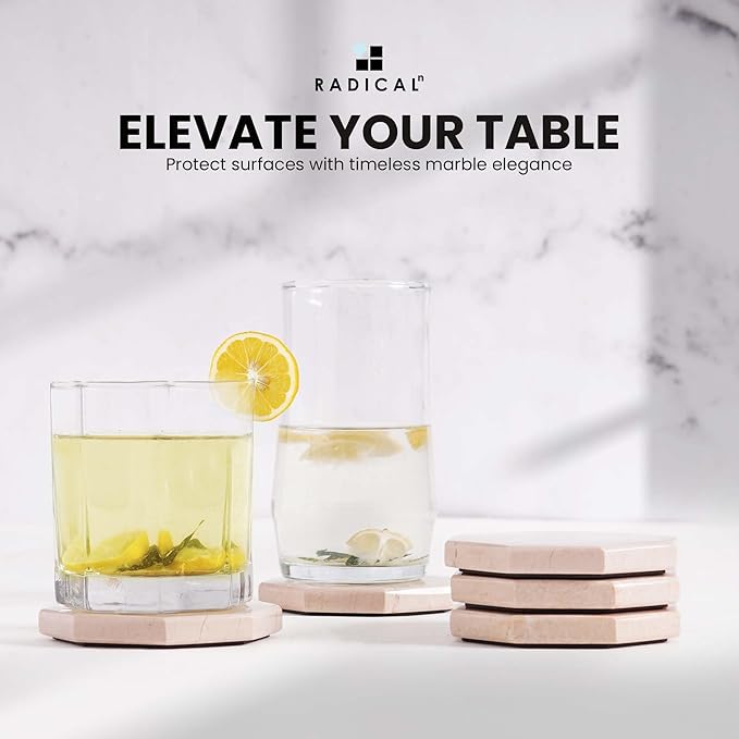 Radicaln Marble Coasters Star 3.5" Inches Verona Handmade Drink Coasters Set of 6 for Coffee Table, Car Cup Holders & Bar Use, Ideal Coffee Table Decor