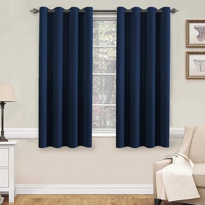 H.VERSAILTEX Premium Blackout Thermal Insulated Innovated Microfiber Home Fashion Window Curtains for Bedroom,Antique Grommet,52" W x 63" L - Navy Blue - Set of 2 Panels