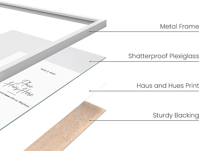 HAUS AND HUES 8.5x11 White Metal Picture Frames - Features Premium Aluminum, Shatterproof Plexiglass - Perfect for Diplomas, Documents, Certificates (8.5x11 in, White, Set of 4)