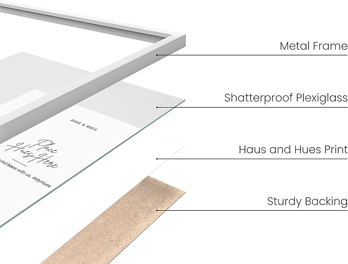 HAUS AND HUES 9x12 White Metal Picture Frames - Features Premium Aluminum, Vertical & Horizontal Hang, Shatterproof Plexiglass - Perfect for Home, Room, Office (9x12 in, White, Set of 15)