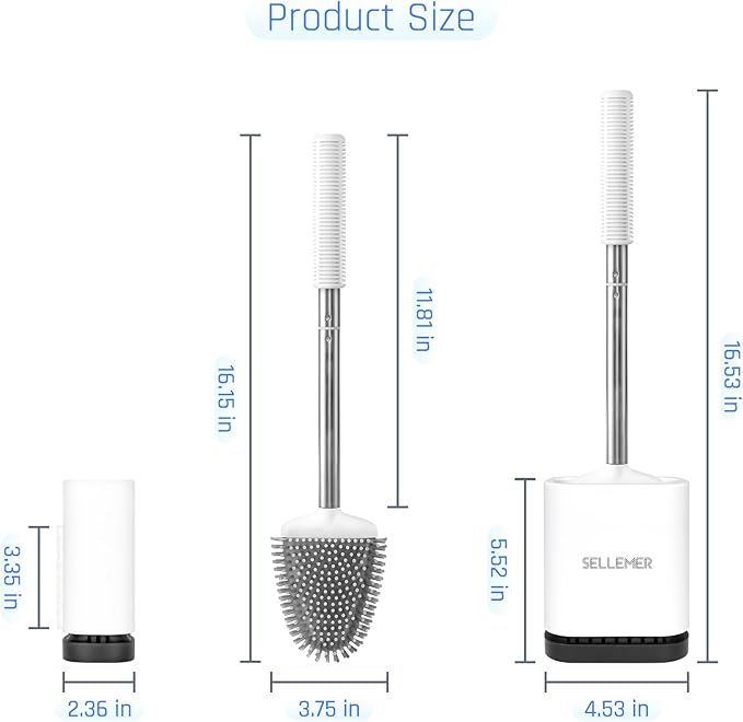 Sellemer Toilet Brush and Holder Set for Bathroom, Flexible Toilet Bowl Brush Head with Silicone Bristles, Compact Size for Storage and Organization, Ventilation Slots Base (3 Pack, Multicolor)