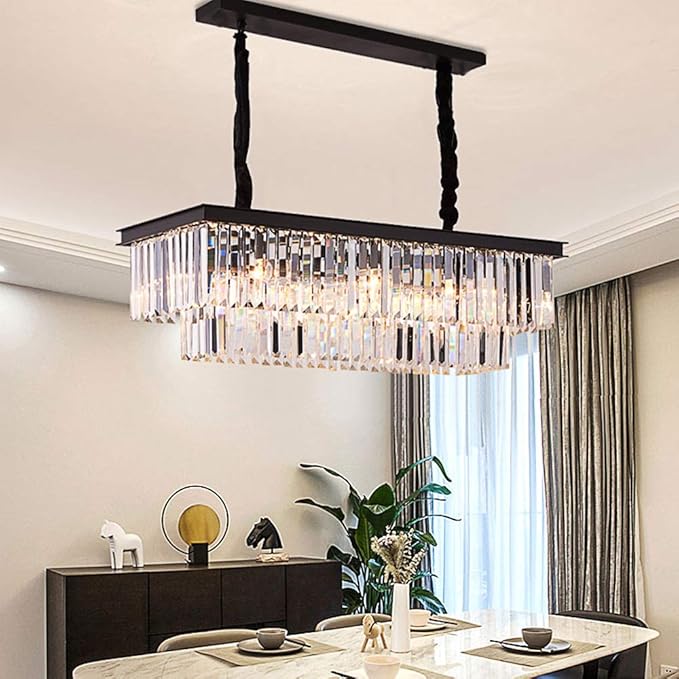 L39.4 W10.2 Rectangle Modern Crystal Chandeliers Lighting Pendant Ceiling Lights Fixture Lamp for Dining Living Room