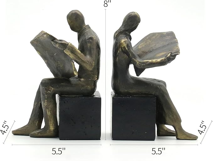 Lukitas Decorative Newspaper Reader Bookends, Heavy Duty Book Holder Non-Slip, Vintage Home Décor Accessories for Study Office Bookshelf, Bronze, Resin, 1Pair/2Piece