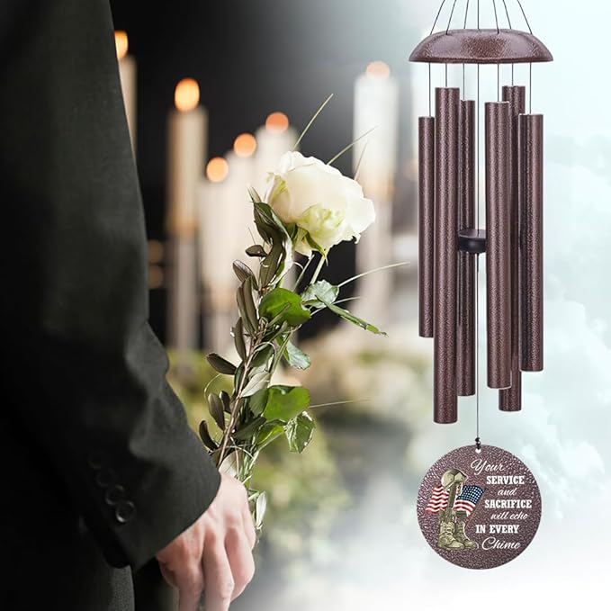 36inch Personalized Wind Chimes, Memorial Wind Chimes for US Veteran, Wind Chime for Loss of Loved Dad/Mom, Sympathy Memorial Gifts, Thank You Veteran Solider, Outdoor Decor
