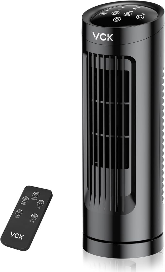 VCK 13'' Tower Fan for Bedroom,27ft/s Velocity Quiet Floor Fan,90° Bladeless Fan for Indoors with 3 Speeds,3 Modes,Oscillating Fans for Indoors,Portable Desk Table Fans for Room, Home,Office