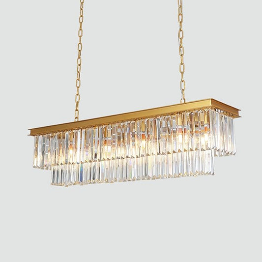 Gold Modern Rectangular Crystal Linear Chandeliers Rectangle Contemporary Pendant Ceiling Light Fixture for Kitchen Island, Dining Room, Bar, 12-Light 47 Inches