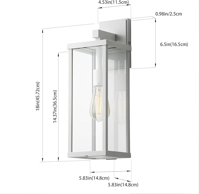 mirrea 18" Classic Outdoor Wall Sconce 1 Light in Matte White Rectangular Metal Frame and Clear Glass Shade Waterproof Porch Light Patio Light Pack of 2