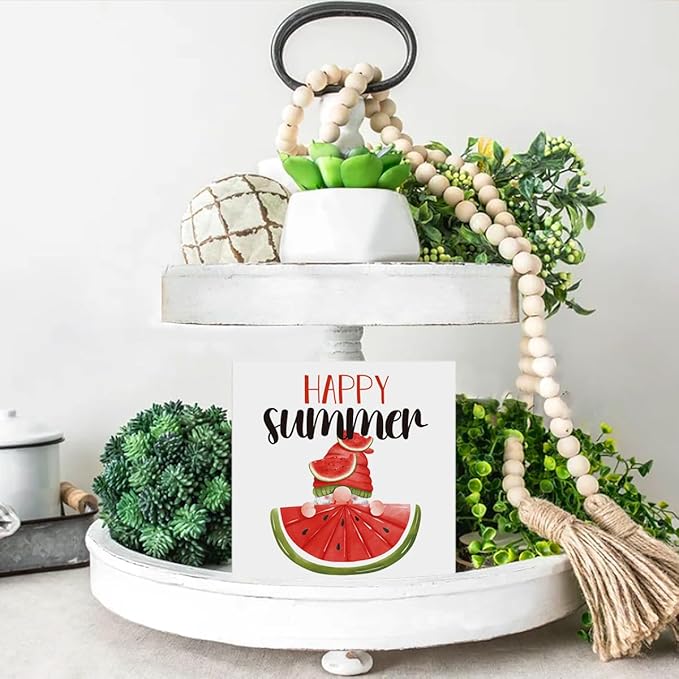 Watermelon Decor Farmhouse Summer Decorations Watermelon Gnome Wooden Sign Rustic Home Decor 5 x 5 Inches