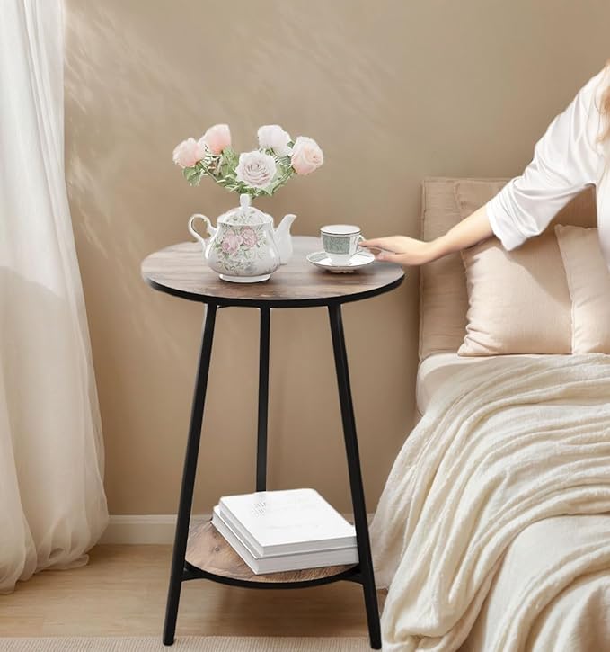 Side Table - Rustic End Couch Tables - Waterproof Metal Frame, Scratch-Resistant - Vintage Wood Color Tables for Sofa Living Room Bedroom Bedside Coffee Small Spaces