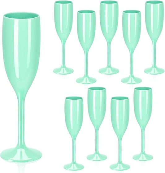 XUWAIDSGN Acrylic Champagne Flutes Toasting Glasses Unbreakable Mimosa Bar Reusable Wine Glasses Vintage Champagne Flutes Stemmed Drinking Cups 5.4 OZ for Christmas Birthday (10, Mint Green)