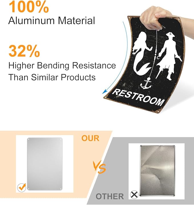 ALKB Nautical Themed Vintage Restroom Door Sign Fun Mermaid and Pirate Sign Suitable for Ocean, Beach, Ship Themed Wall Decor 8x12 Inch