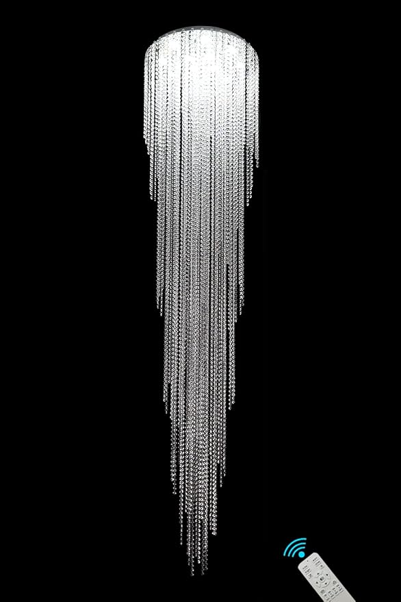 Flashing God H102'' High Ceiling Chandeliers for Entryway Modern Crystal Chandelier Large Foyer Chandeliers Modern Raindrop Chandelier for Villa Staircase,Pendant Light Fixtures