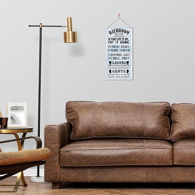 Rustic Western Bathroom Decor - Funny Wall Signs, Farmhouse Country Rules Wall Decor D1