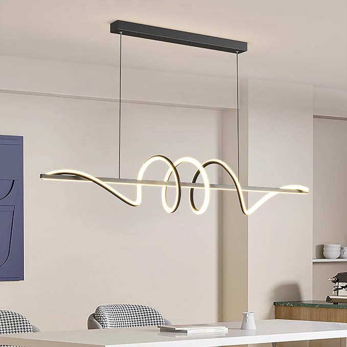 JAYMP Dining Room LED Chandelier 56W Dimmable Kitchen Island Light Modern Pendant Light Geometric Design Hanging Light Fixture Black 39 Inches