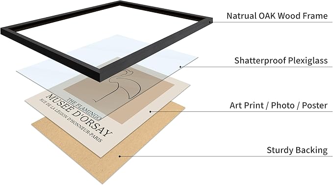 Poster Master Vintage Poster - Retro Minimalist Print - Gift for Artist, Housewarming - Flamingo, Line Drawing, Sketch, Abstract - Wall Decor for Living Room, Bedroom, 16x20 Black Framed