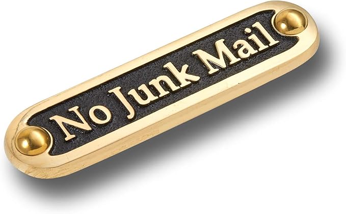 No Junk Mail Metal Brass Door Sign. Traditional Style Home Décor Wall Plaque Handmade By The Metal Foundry UK.