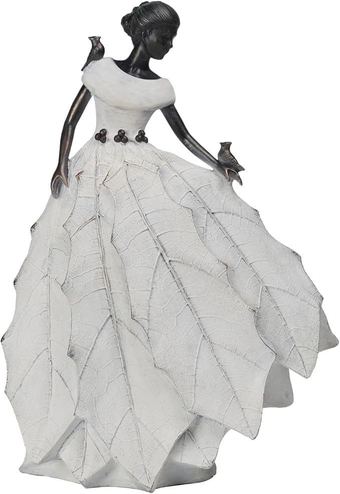 DiliComing Fairy Garden Accessories Outdoor Statue - Table Decor for Living Room Garden Maiden Bookshelf Decor Xmas Resin Holly Leaves Maiden White Statue 10.5 * 6.0 * 14.5 Inch