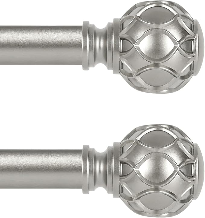 Silver Farmhouse Curtain Rods for Windows:Heavy Duty Adjustable Curtain Rod for Bedroom Living Room,Boho Decorative Rustic Drapery Rods with Vintage Coastal Finial,Antique Silver 2 Pack 18-45"