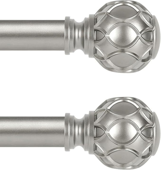 Silver Farmhouse Curtain Rods for Windows:Heavy Duty Adjustable Curtain Rod for Bedroom Living Room,Boho Decorative Rustic Drapery Rods with Vintage Coastal Finial,Antique Silver 2 Pack 18-45"