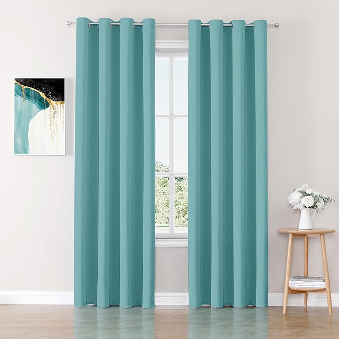 ChrisDowa Blackout Curtains 84 inches Long for Bedroom - 2 Panels Set Grommet Thermal Insulated Room Darkening Curtains for Living Room (Aqua, 52 x 84 Inch)