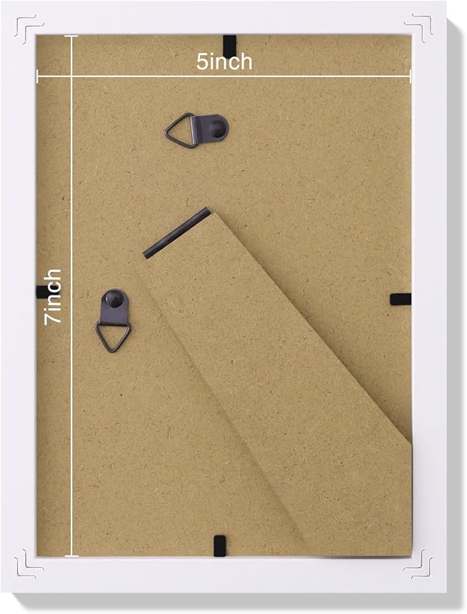 Vittanly 5x7 Picture Frames Set of 9, Shatter Resistant Plexiglass, Display 4x6 Pictures with Mat or 5x7 without Mat, Photo Frames for Wall or Tabletop, Engineered Wood, White