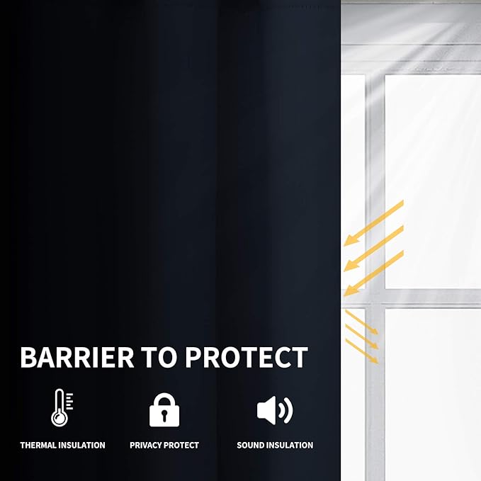 Easy-Going Blackout Curtains for Bedroom, Solid Thermal Insulated Grommet and Noise Reduction Window Drapes, Room Darkening Curtains for Living Room, 2 Panels (52x108 in,Navy)