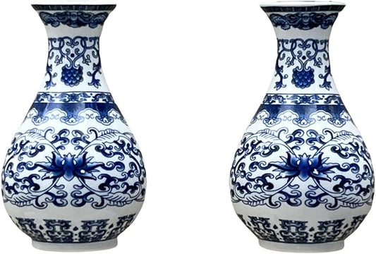 Set of Two Blue and White Porcelain Wall Vases for Flowers – Handmade Chinoiserie Ceramic Wall Mounted Flower Vase, Decorative Hanging Vases for Living Room, Bookshelf & Indoor Décor