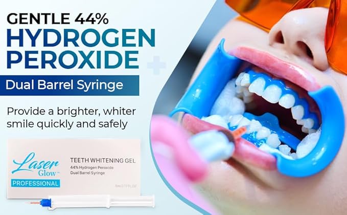 LaserGlow Professional Teeth Whitening Gel 44% Hydrogen Peroxide – Dual Barrel Syringe for Fast, Effective, and Whitening Results | Hydrogen Peroxide Gel, Teeth Whitener, Tooth Whitening Gel