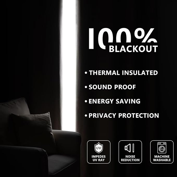 Linen Curtains 108 Inches Long 2 Panels Set, 100% Blackout Curtains Textured Thermal Insulated, Grommet Light Blocking Drapes for Living Room Bedroom Luxury Decor(52W × 108L inch, Linen)