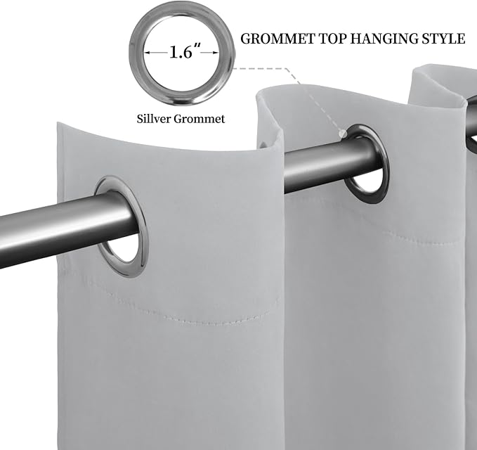 Easy-Going Blackout Curtains for Bedroom, Solid Thermal Insulated Grommet and Noise Reduction Window Drapes, Room Darkening Curtains for Living Room, 2 Panels(52x46 in, Greyish White)