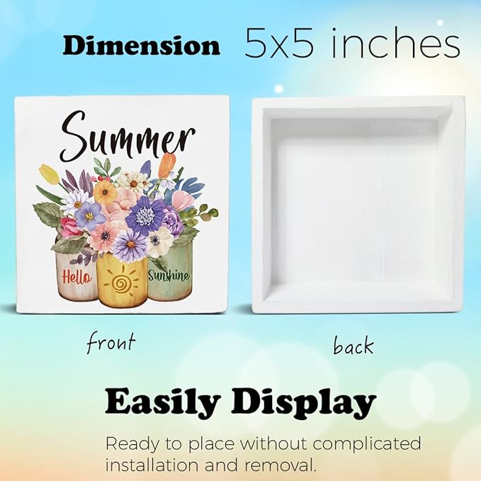 Summer Decor Farmhouse Summer Decorations Hello Sunshine Wooden Sign Rustic Home Decor 5 x 5 Inches