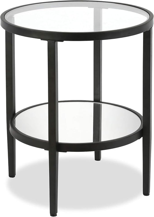 Henn&Hart 20" Wide Round Side Table with Mirror Shelf in Blackened Bronze, Table for Living Room, Bedroom
