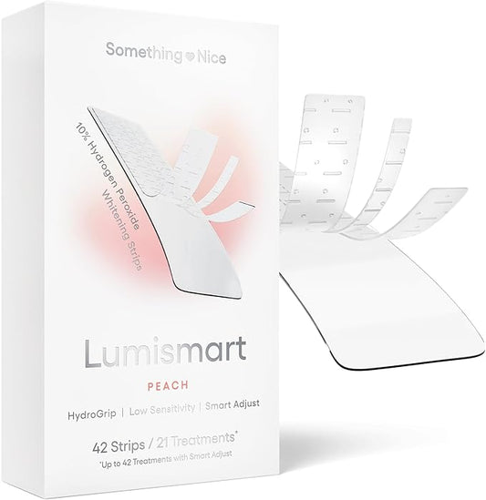 Something Nice Lumismart Whitening Strips - Dentist-Designed, Enamel Safe, up to 42 Treatments with Smart Adjust - Teeth Whitening Strips in Peach for Sensitive Teeth
