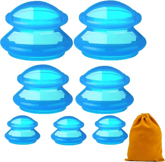 7Pcs Cupping Therapy Set-Professional Silicone Cupping, Suitable for Facial Body Massage/Deep Myofascial Release/Pain Relief/Muscle Relaxation & More (Blue,7pcs)