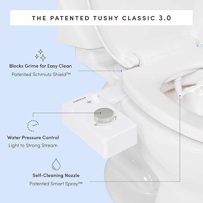 TUSHY Classic 3.0 Bidet Toilet Seat Attachment - A Non-Electric Self Cleaning Water Sprayer with Adjustable Water Pressure Nozzle, Angle Control & Easy Home Installation (Platinum)