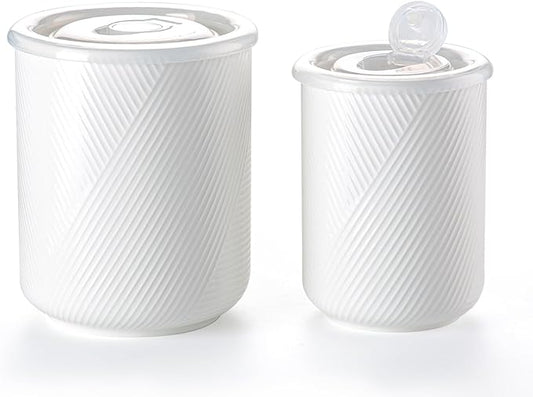 Food Storage Containers with Airtight Lids: Ceramic Canister Sets for Kitchen Countertop - Porcelain Jar for Coffee Tea Flour Sugar Rice Cookies Candy - White (23+42 oz)