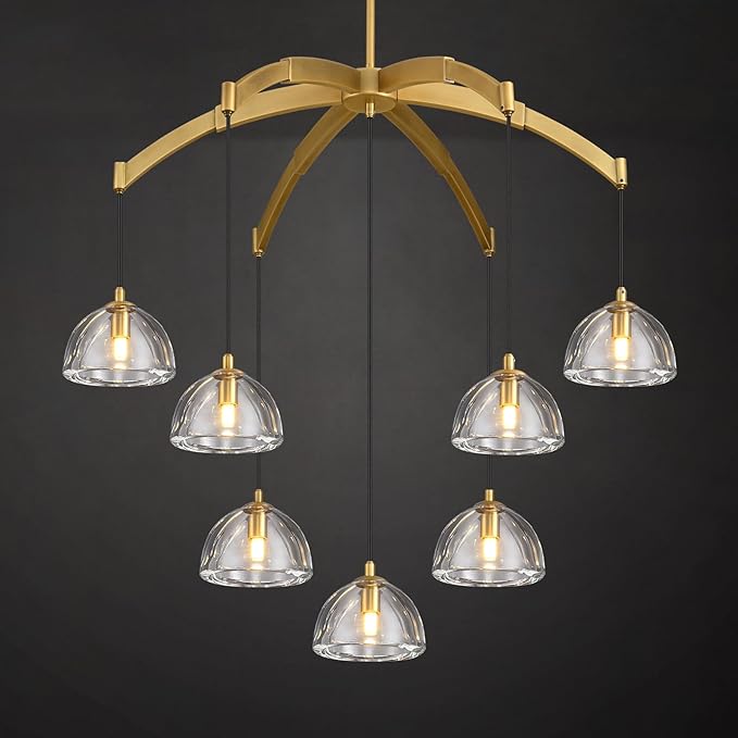 Modern Gold Chandelier, 34 inch Crystal Chandeliers for Dining Room (7-Light), Elegant Decoration Light for Living Room, Foyer Brass Chandeliers