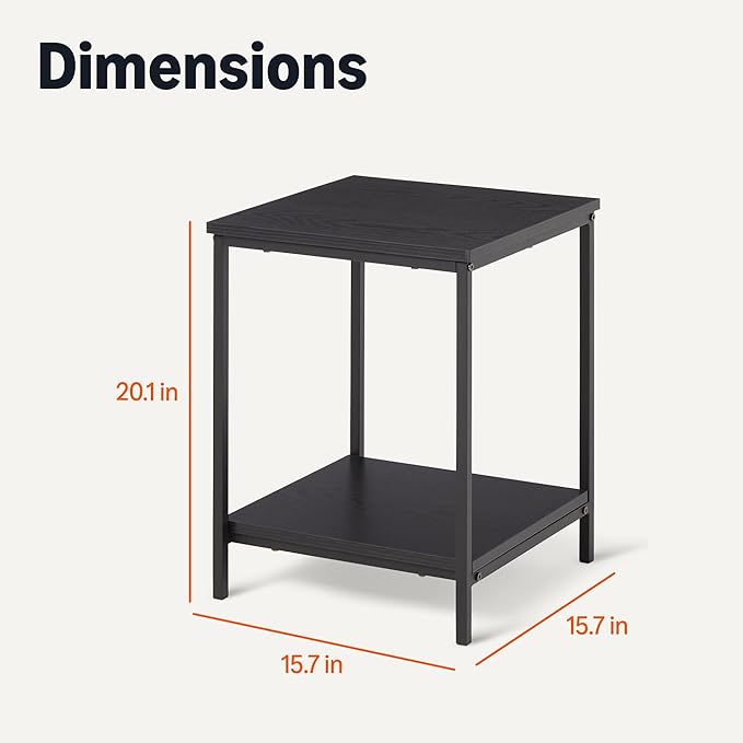 Amazon Basics - End Table with Bottom Shelf, Living Room Side Table, Steel Frame, Wooden Black