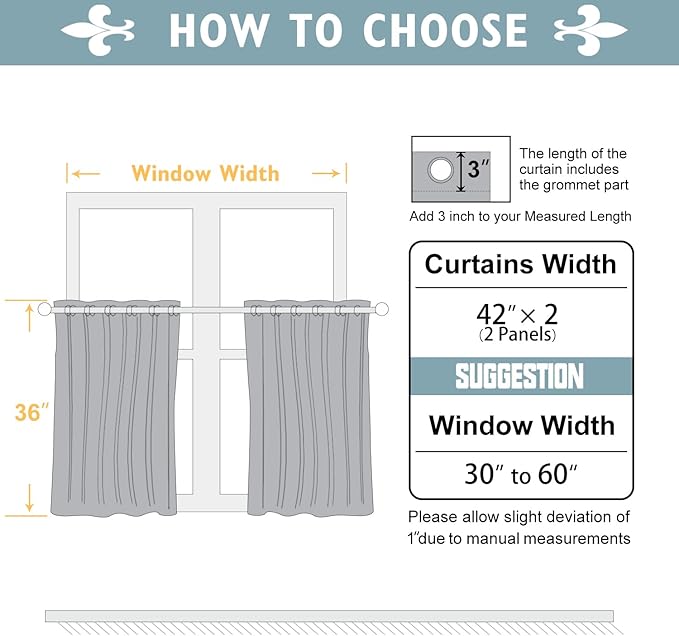 ChrisDowa Small Window Curtains 36 inches Long for Bedroom - Grommet Short Thermal Insulated Room Darkening Curtains for Kitchen (2 Panels, Grey, 42 x 36 Inch)