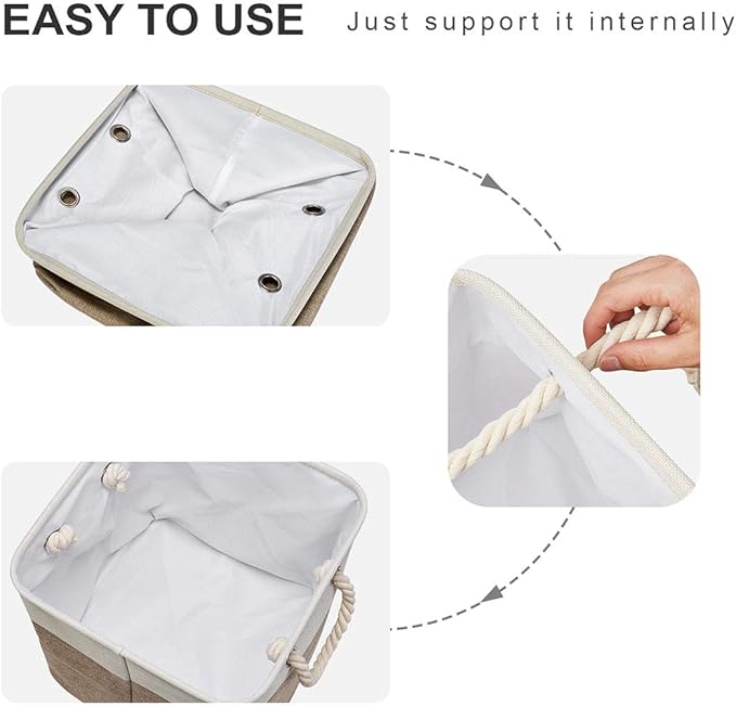 i BKGOO 3Pack Large Foldable Storage Bins，Collapsible Sturdy Cationic Fabric Organizing Storage Basket Cube with Cotton Handles for Home Office Shelf Clothes Toys White-Khaki 13×13×13 inch