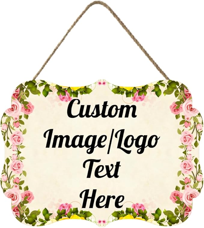 Personalized Wooden Welcome Sign Front Door Decor Home Sign Customized Image/Text Hanging Farmhouse Decorations for Home Office 11.2 * 8 Inch